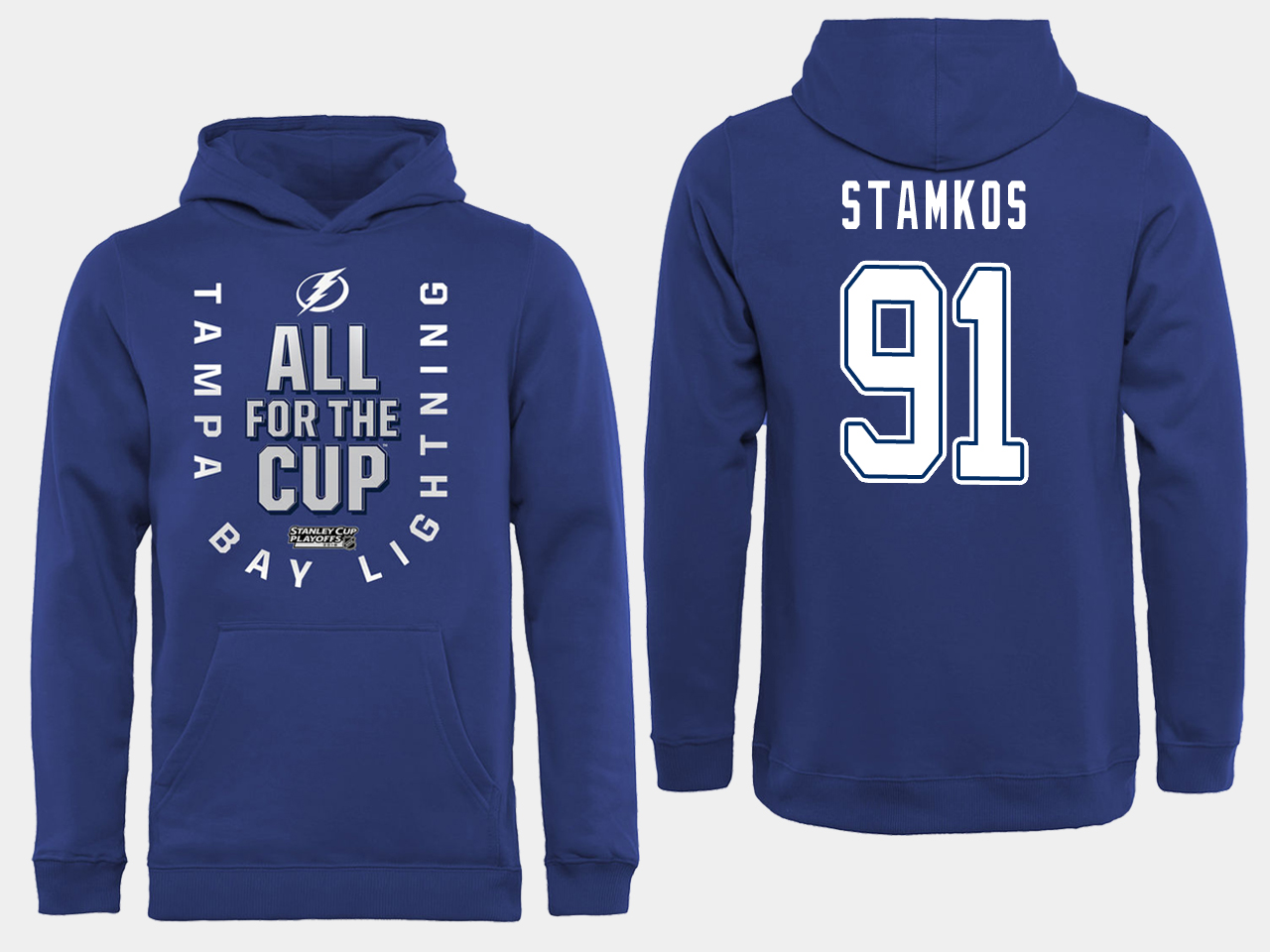 NHL Men adidas Tampa Bay Lightning #91 Stamkos blue All for the Cup Hoodie